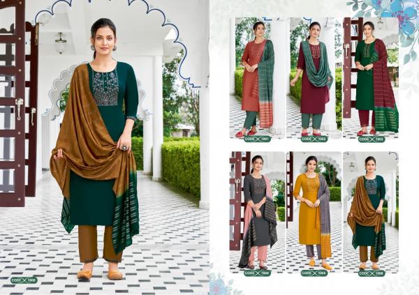 Jinesh Nx Nazrana Fancy Chinon Kurti With Bottom Dupatta Collection